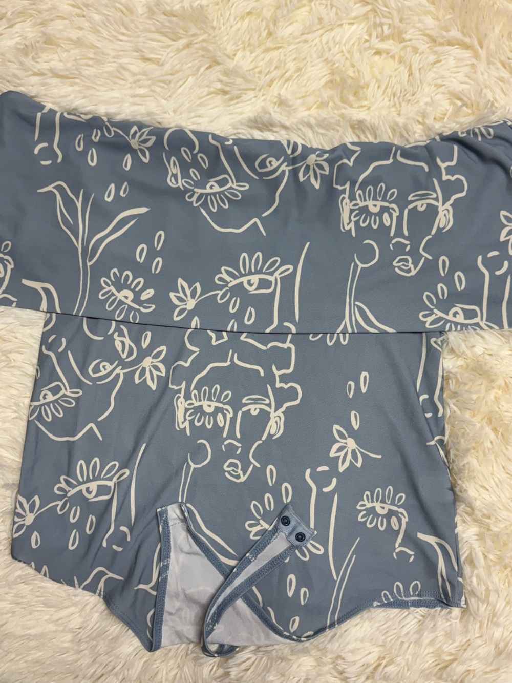 Nordstrom Blue-gray and White Abstract Face Off-Shoulder Bodysuit